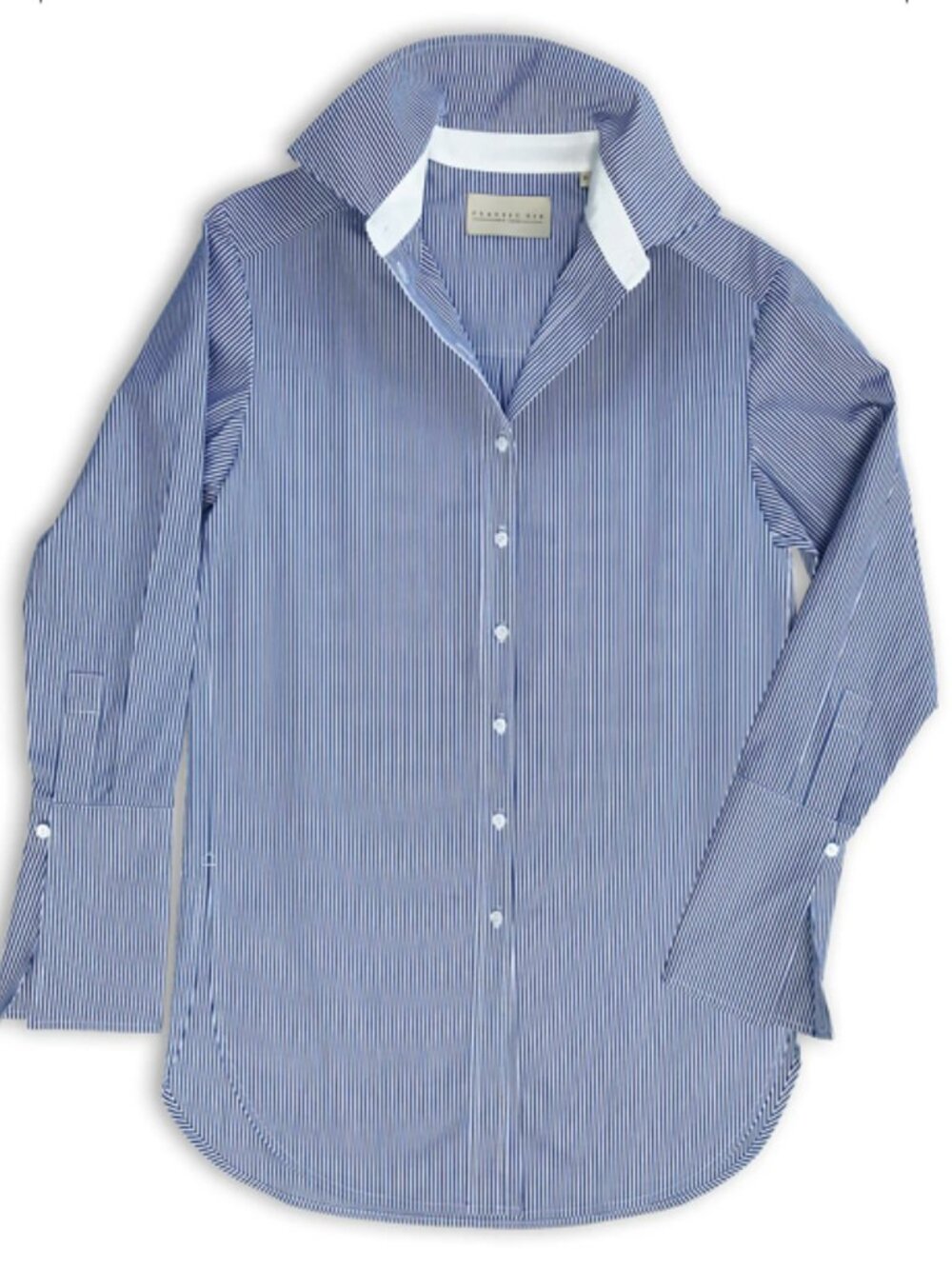 CLASSIC SIX Donna Button Down Shirt Navy/White Stripe Size 8 NWOT
